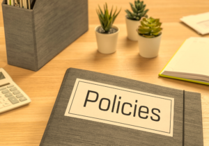 Policies file and a calculator on the table